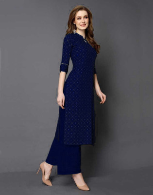 RA CREATION Women Block Print Straight Kurta(Blue)