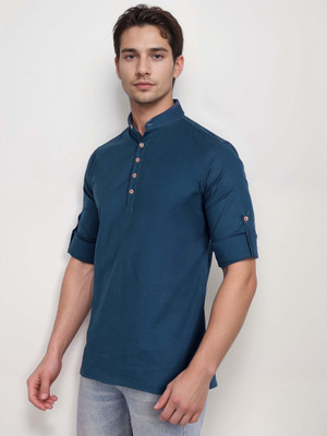 Navkanj Men Solid A-line Kurta(Blue)