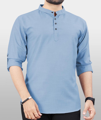 Shree Dutt Creation Men Solid Straight Kurta(Light Blue)