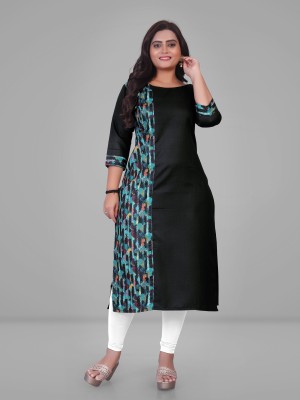 Sai veera Fashion Women Floral Print Straight Kurta(Black)