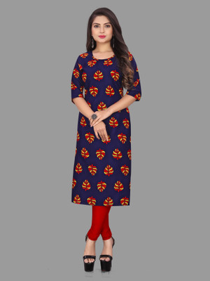 maruti fab Women Floral Print Anarkali Kurta(Dark Blue, Yellow, Red)