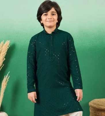 HouseOfCommon Boys Embroidered Straight Kurta(Green)