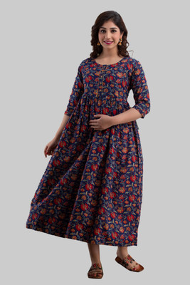 KRISHNA VASTRAM Women Printed Anarkali Kurta(Light Blue)