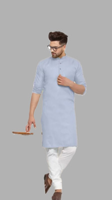Anuj Fashion Men Solid A-line Kurta(Light Blue)