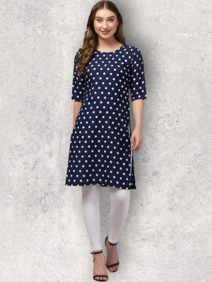 E&A Enterprises Women Printed Straight Kurta(Dark Blue)