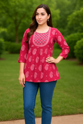 clotsage Women Paisley, Printed Flared Kurta(Red)