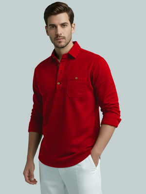 Vashuqi Men Solid A-line Kurta(Red)