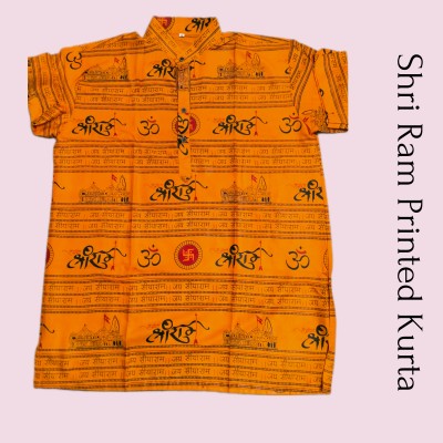 LIBSADRESSES Men Self Design Straight Kurta(Orange)