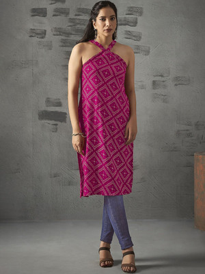 ANOUK Women Printed Straight Kurta(Pink)