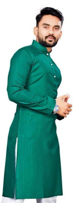 JENZEE Fashion Men Striped Straight Kurta(Dark Green)