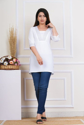 VIDHIRAA Casual Solid Women White Top