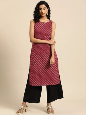 TQC Women Printed Straight Kurta(Maroon)