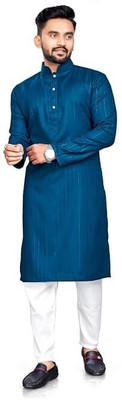 SEFRONI Men Solid Straight Kurta(Dark Blue)