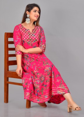 Monikacreation Fashion Women Printed Gown Kurta(Pink)