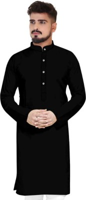 zommy Men Solid Straight Kurta(Black)