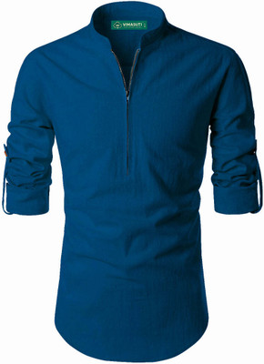 VIMASUTI Men Solid A-line Kurta(Dark Blue)