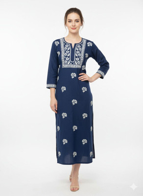 Unstop Women Chikan Embroidery Ethnic Dress Kurta(Blue)