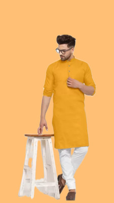 VINAARI Men Solid A-line Kurta(Yellow)