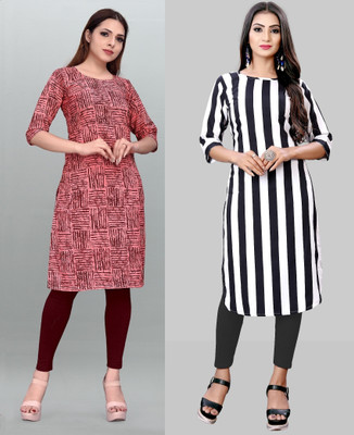 tanvi creation Women Printed Straight Kurta(Red, White)