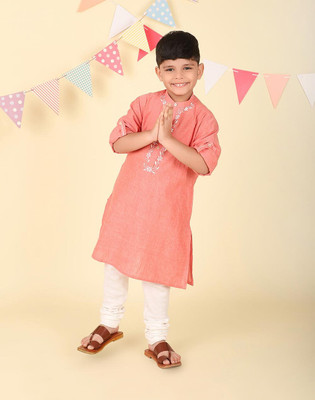 Fabindia Boys Embroidered A-line Kurta(Red)