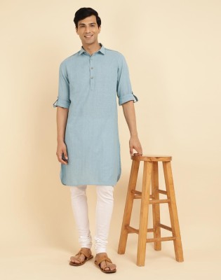 Fabindia Men Woven Design Straight Kurta(Blue)