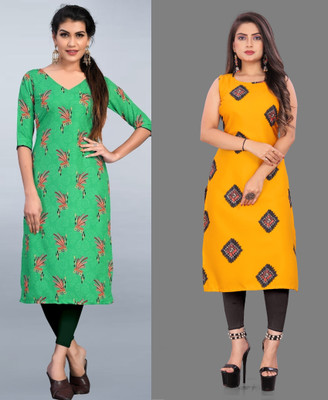 Modli 20 Fashion Women Printed Straight Kurta(Yellow)
