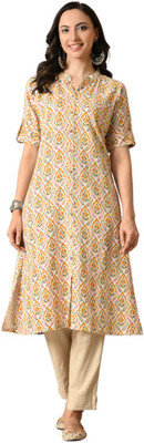 GIRBANA Women Floral Print A-line Kurta(Beige)