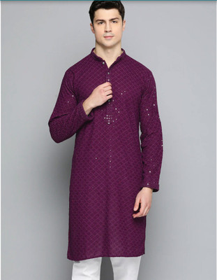 Bruttlyn Men Self Design A-line Kurta(Purple)