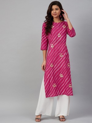 MEERANSHI LIVING Women Leheriya Straight Kurta(Pink)