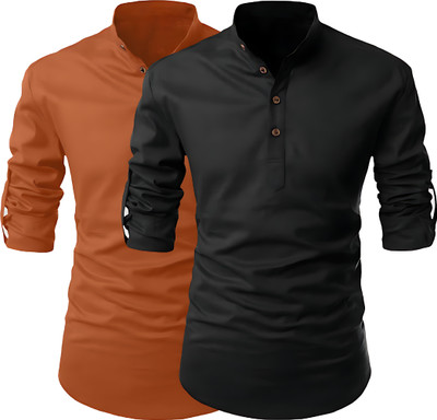 LIRMO Men Solid Pathani Kurta(Brown, Black)