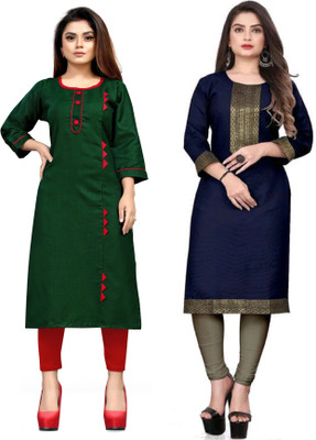 Maaa Meladi CreationS Women Woven Design, Solid Straight Kurta(Multicolor)