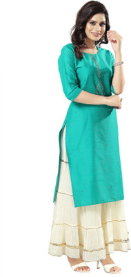 Dream & Dzire Women Embroidered Straight Kurta(Green)