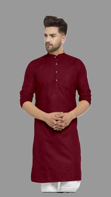Anuj Fashion Men Striped A-line Kurta(Maroon)