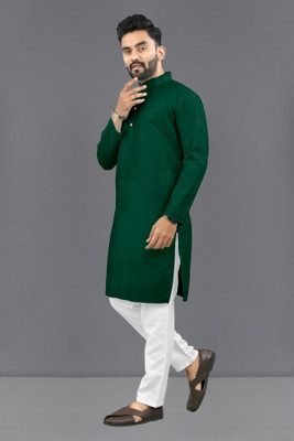 Shree Dutt Creation Men Solid Straight Kurta(Dark Green)