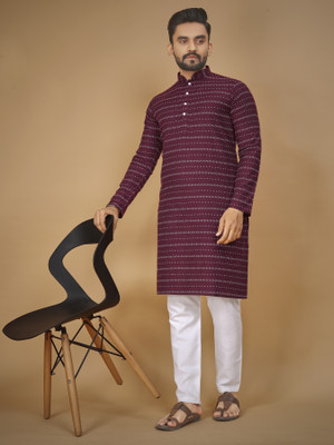 ZINKU FASHION Men Embroidered A-line Kurta(Maroon)
