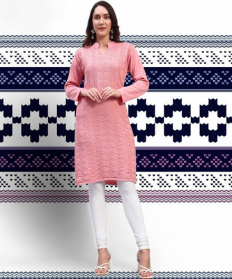 Brayles Women Self Design Straight Kurta(Pink)