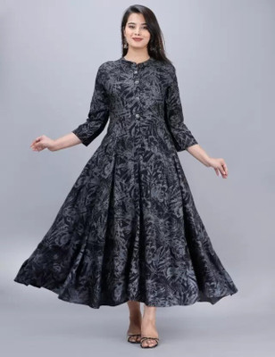 NeJa Group Women Printed Anarkali Kurta(Black)