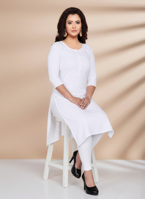 PickCell Women Solid Straight Kurta(White)