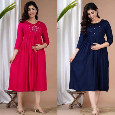 TRY ME Women Embroidered Anarkali Kurta(Pink, Blue)