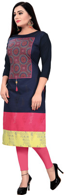 HouseOfCommon Women Printed Straight Kurta(Dark Blue)