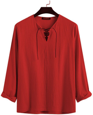 SuperTrend Men Embroidered Straight Kurta(Red)