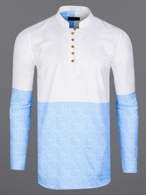 french crown Men Printed Straight Kurta(Light Blue, White)