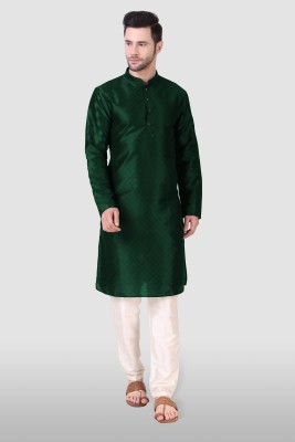 Koshin Men Block Print Straight Kurta(Dark Green)