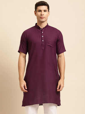 Rajubhai Hargovindas Men Solid Straight Kurta(Purple)