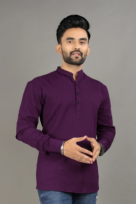 Nofilter Men Solid Straight Kurta(Purple)
