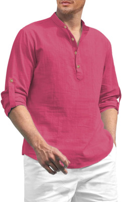 VIMASUTI Men Solid Straight Kurta(Pink)