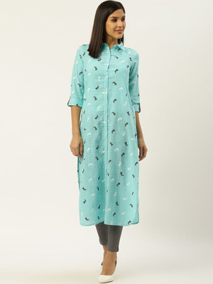 ANOUK Women Printed Pathani Kurta(Blue)