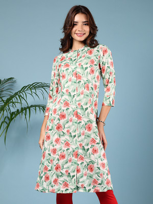 V-MART Women Printed A-line Kurta(White)