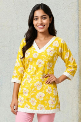 HouseOfCommon Women Self Design A-line Kurta(Yellow)