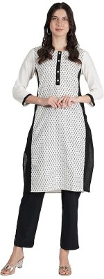 She'sAllure Women Embroidered Straight Kurta(Black, White)